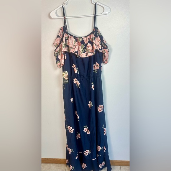 Blush Floral Navy High low Off the shoulder Dress size XL - Picture 2 of 10